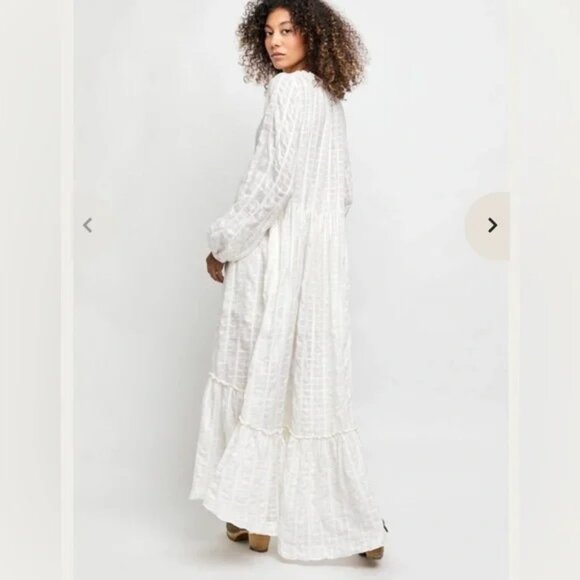 Free People NWOT Gauze Edie Plaid Button Front Maxi Dress Size XS White - Picture 5 of 13